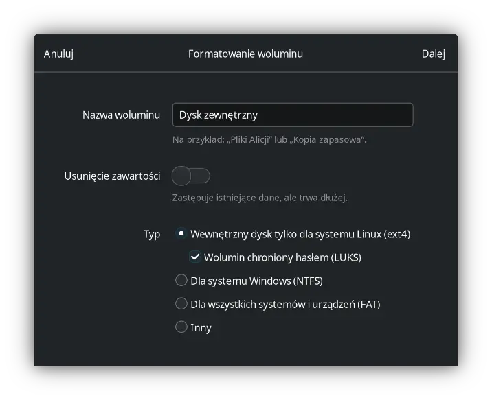 Formatowanie i enkrypcja dysku na Linuxie